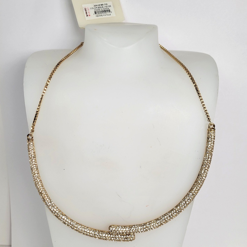 BCBGMAXAZRIA Gold Tone Rhinestone Femme Fatale Collar Necklace JDKJE185-710 NEW